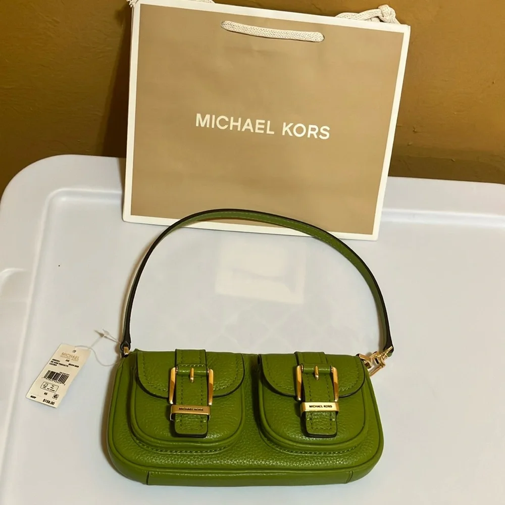 Michael Kors ZOE SM Conv Poshette Meadow Green pebble leather